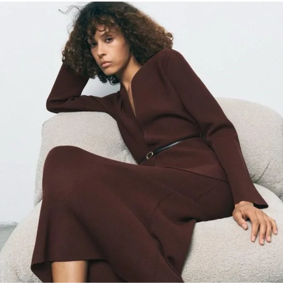 Zara Elegant Brown Knitted Women's Jacket - Picture 4 of 10